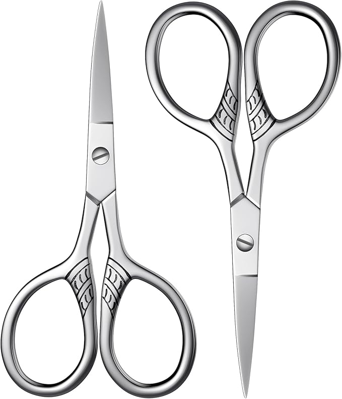 Stainless Steel Small Scissors with Textured Handle - All Purpose for Arts, Crafts, Sewing, Office & Kitchen, Sharp & Durable Cutting Tools -2Pcs