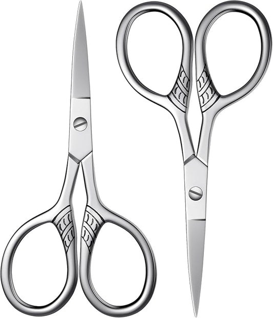 Stainless Steel Small Scissors with Textured Handle - All Purpose for Arts, Crafts, Sewing, Office & Kitchen, Sharp & Durable Cutting Tools -2Pcs