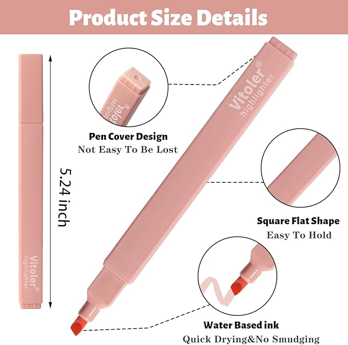 Vitoler Highlighters Assorted Colors,8pcs No Bleed Bible Chisel Tip Highlighters,Aesthetic High lighters for School Office Supplies