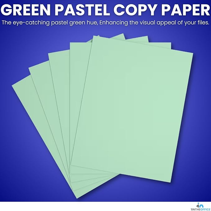 1InTheOffice Green Copy Paper, Printer Paper, Colored Copy Paper, 20 lbs., 8.5" x 11", 20 lbs., 500 Pack