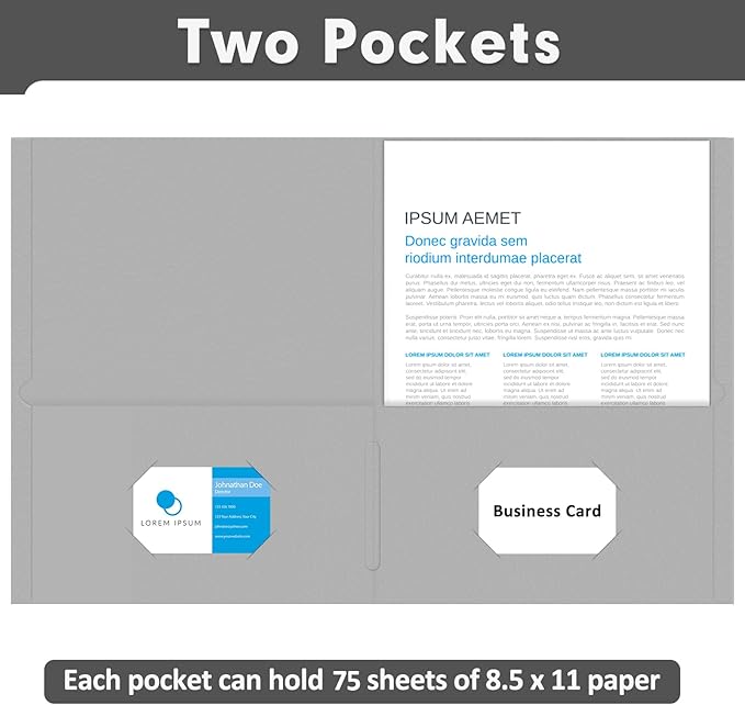 Two Pocket Folders, PANDRI 75 Pack 2 Pocket Folders, Letter Size Paper File Folder for School Office Home Business, Assorted 5 Colors