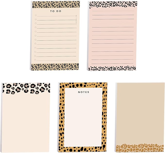 Modern Animal Print Sticky Notes / 4" x 6" Repositionable Sticky Note Pads/Five Unique Pattern Designs/Made in The USA