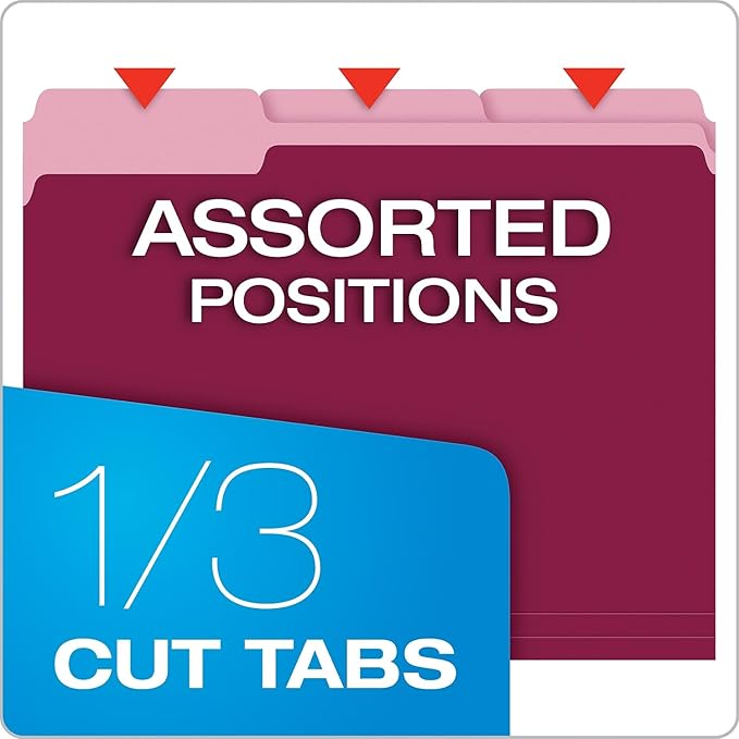 Pendaflex Two-Tone Color File Folders, Letter Size, 1/3 Cut, Burgundy, 100 Per box (152 1/3 BUR)