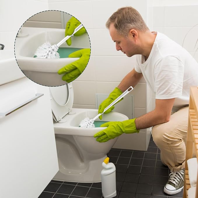 Afcabakila 12sets toilet brush and holder set white disposable Toilet Bowl Brush and Plastic Holder Bathroom Deep Cleaning Combo with Caddy Stand Professional Janitorial Scrub Brushs Cleaning Accessor