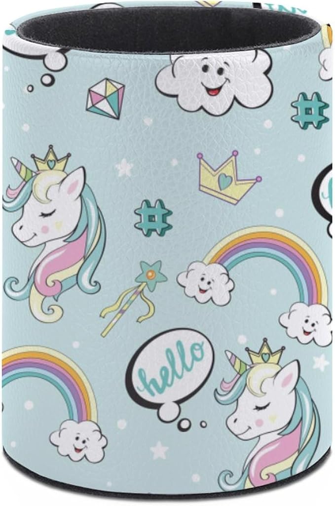 Pen Holder Pencil Organizer Cute Pencil Cup Desk Decor Makeup Brush Holder PU Multifunctional Office Suppliesfor Home Classroom School (Unicorn)