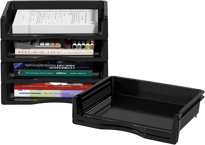 Xyskin 6 Tier Black Plastic Stackable Organizer Trays, Desktop Letter Tray for Office, Home, School