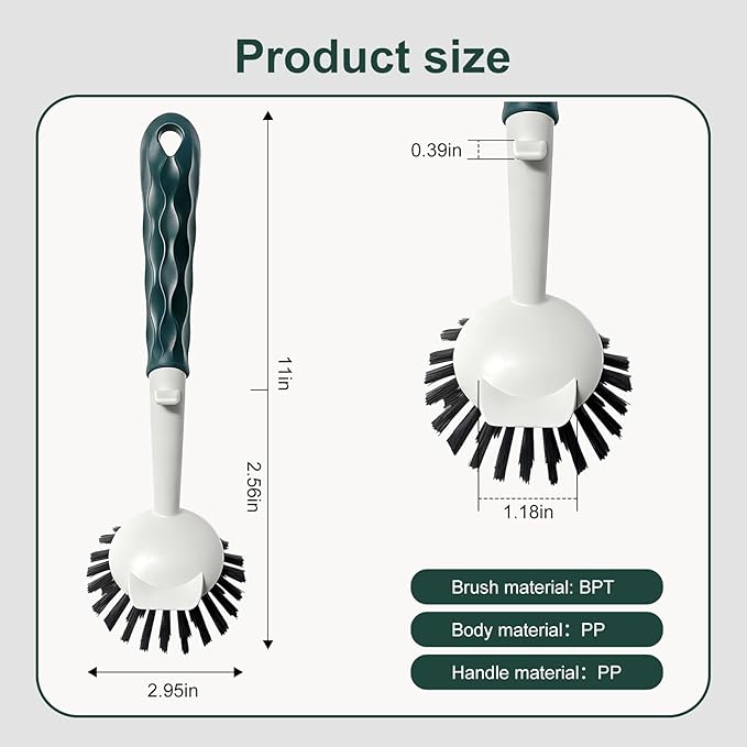 DMBMHMBDF Dish Brush, 2 Pack with Comfortable Handle, with Built-in Scraper, Scrub Brush with Stiff Bristles for Cleaning Dishes, Sink, Pots(Green)