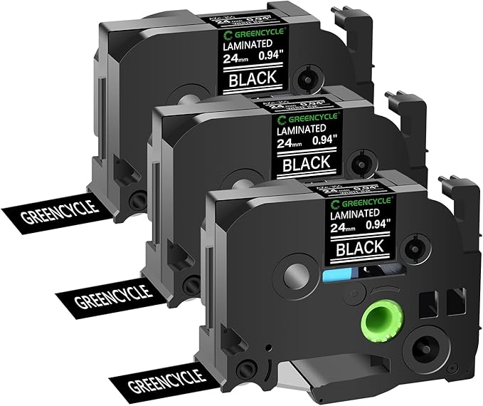 GREENCYCLE 3 Pack 24mm Black Label Tape Compatible for Brother P-Touch TZe-355 24mm 0.94 Laminated White on Black TZe TZ Tape TZ-355 for PT-D600 P700 D610BT P750W Label Maker