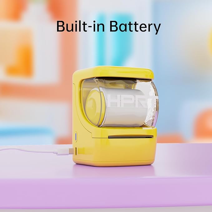 NEW1 Label Printer 2 Inch Portable Inkless Bluetooth Label Maker for Small Business, Home, School, Sticker Printer for Address, Logo, Barcode, Clothing, with Automatic Label Recognition（Yellow）