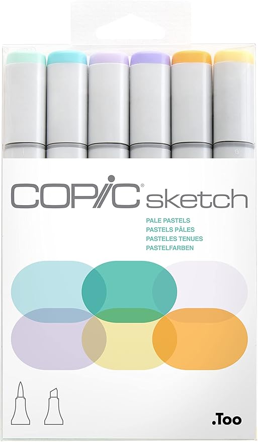 Copic Sketch Alcohol Markers, 6 Color Dual Tip Art Marker Set – Blendable Brush Tips for Drawing, Sketching, and Illustration – Professional Set for Adults/Teen Artists & Creators - Pale Pastels