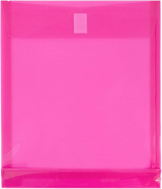 JAM PAPER Plastic Expansion Envelopes with Hook & Loop Closure - Letter Open End - 9 3/4 x 11 3/4 with 1 Inch Expansion - Fuchsia Pink - 12/Pack