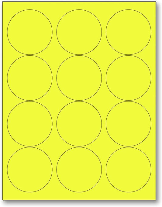 NextDayLabels - 8-1/2 x 11 Neon Color High Light Fluorescent Labels for Laser & Inkjet Printer (Yellow Fluorescent, 2.5" Round - 12 Per Page | 300 Labels)