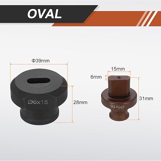 HARFINGTON Hydraulic Hole Punch Die 6x15mm Oval Hole 40Cr Steel Electric Punching Kit for MHP-20 JP-20 Electric Punching Machine, Burgundy & Black