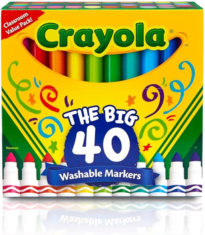 Crayola Ultra Clean Washable Markers (40ct), Colored Markers for Kids, Coloring Book Marker Set, Stocking Stuffers for Kids, Christmas & Holiday Gifts, Ages 3+