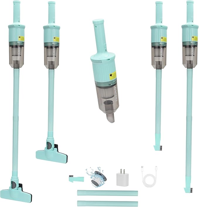 TROURAY 6-in-1 Rechargeable Household Stick Vacuum Cleaner, Convertible to Handheld, for All Kinds of Cleaning in Your Home on Hard Floors, Upholstery, Sofas, Cars (Green)