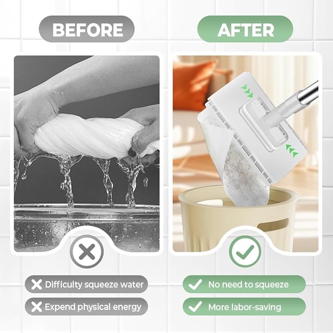 Jurfest Small Mop, Long Handle Stick Lazy Mops with One-Click Cloth Change, Locking Head with Sweeping Cloths for Wet & Dry Cleaning (1*mop+5*Cloth)