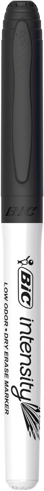 BIC Intensity Black Low Odor Dry Erase Markers, Fine Tip, 12-Count Pack of Erasable Markers With Low-Odor Ink for a Pleasant Writing Experience