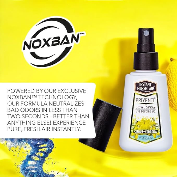 Signature PRIVENTI Toilet Spray, Citrus-Verbena Scent Bathroom Spray with Noxban Technology Odor Elimination, Travel Size, Long-Lasting Freshness for Home, Travel or Work, 2.4 Oz. - INSTANT FRESH AIR