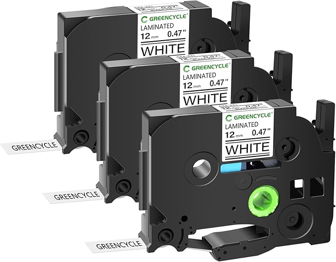 GREENCYCLE 3 Pack Label Maker Tape 12mm 0.47" Laminated White Compatible for Brother P-Touch Label Tape TZe-231 TZe231 TZ-231 TZ TZe Label for PT-D200 D210 D400 H100 H110 D410 D600