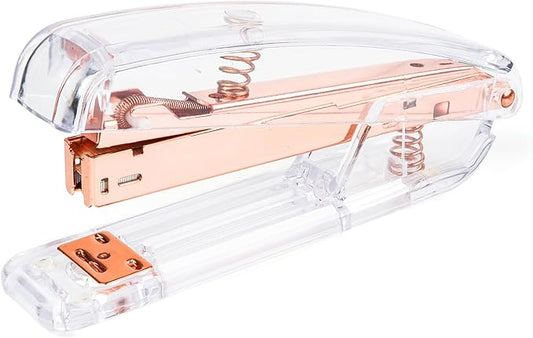 Staplers for Desk, Acrylic Stapler for Office School, Clear Durable Office Stapler (Rose Gold)