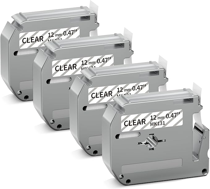 Labelife M-K131 Label Tape Clear Compatible with Brother P Touch M Tape Clear 12mm 0.47'' M-K131s M131 MK131 Work with Brother PT-M95 PT-65 PT-45 PT-90 PT70BM Label Maker Refills, 4-Pack