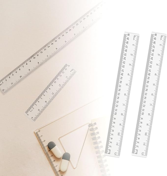 4 Pack Clear Plastic Straight Rulers, Clear Ruler Bulk, Transparent Ruler with Centimeters and Inches, for Class, Office (12 inch)