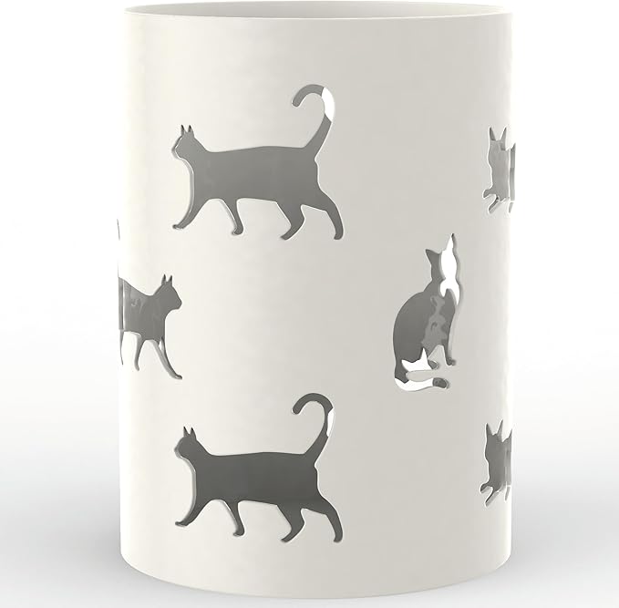 Mango Steam Metal Pen Holder, Makeup Brush Cup Organizer for Office, Bathroom, Vanity (White, Cat)…