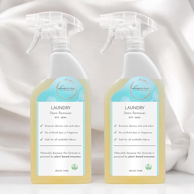naturally it's clean Laundry Stain Remover, Spray and Odor Eliminator | Enzyme Powered and Fabric Safe | Removes Coffee, Grease, Makeup, Ink, Wine, and all Odors | 2 Pack