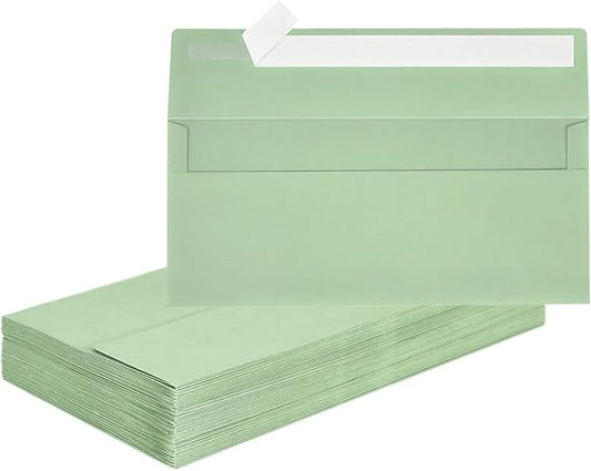 Mulbozy 50 Pcs Sage Green #10 Business Envelopes, Self Seal Standard Envelopes, Windowless Business Mailing Envelopes for Office Checks Letters Invoices Statements Wedding, Size 4-1/8 x 9-1/2 inch
