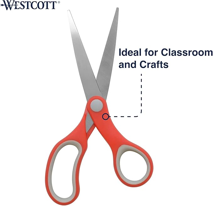 Westcott 55846 7-Inch School Scissors, All-Purpose Heavy-Duty Scissors for Crafting, Back to School, Classroom Supplies,Red/Gray, 2 Pack