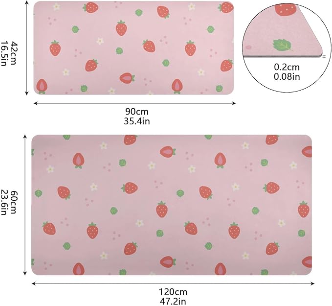Mouse Pad Desk Mat Leather Desk Pad Large Gaming Desk Cover Protector Mat for Keyboard Computer Laptop Office Waterproof 35.4 x 16.5 Inch Cute Strawberry
