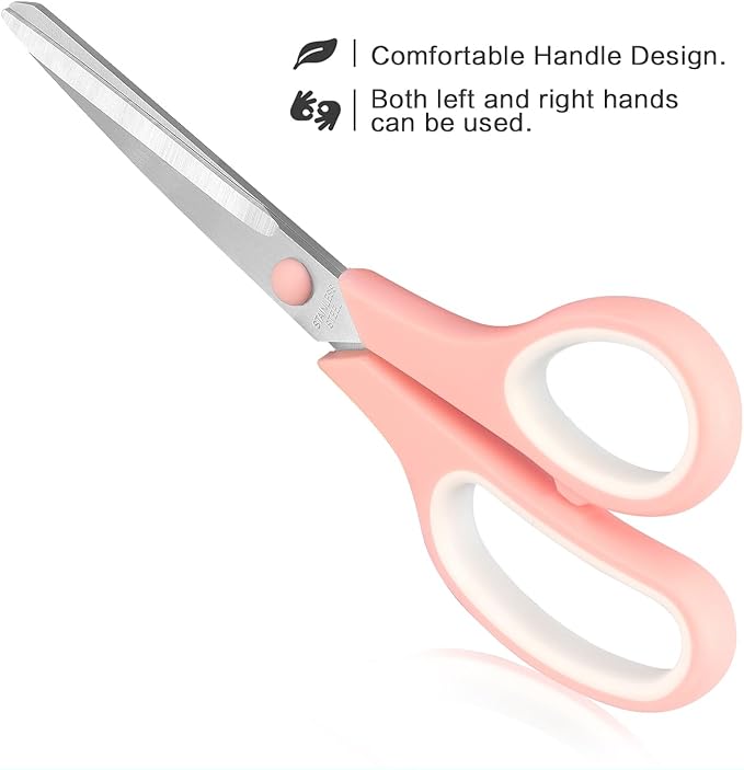 Scissors 8.5 Inch scissors all purpose Bulk Set of 3, Scissors for Office Home School Craft Supplies, Soft Comfort-Grip Right/Left Hand, Viridian, Vivid Green, Pink