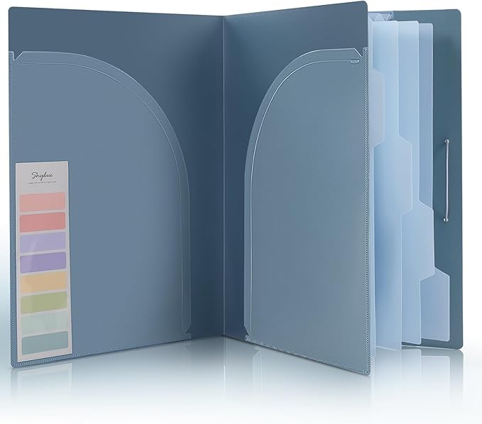 SKYDUE Accordion File Organizer, 5 Pocket Expanding File Folders with Pockets, Document Organizer, Portable Paper Organizer，School Office Supplies Blue
