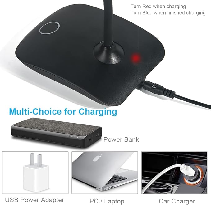 DEEPLITE LED Desk Lamp with Flexible Gooseneck 3 Level Brightness, Battery Operated Table Lamp 5W Touch Control, Compact Portable lamp for Dorm Study Office Bedroom, Eye-Caring and Energy Saving