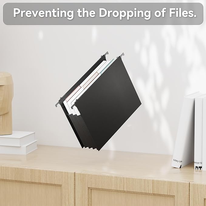 ANSOOK Plastic Hanging File Folder Letter Size,5" Expanding File Folder,6 Packs Extra Capacity File Folder with Tabs,Accordion Pockets Organizers,Black File Cabinet Folders for Documents Home Office