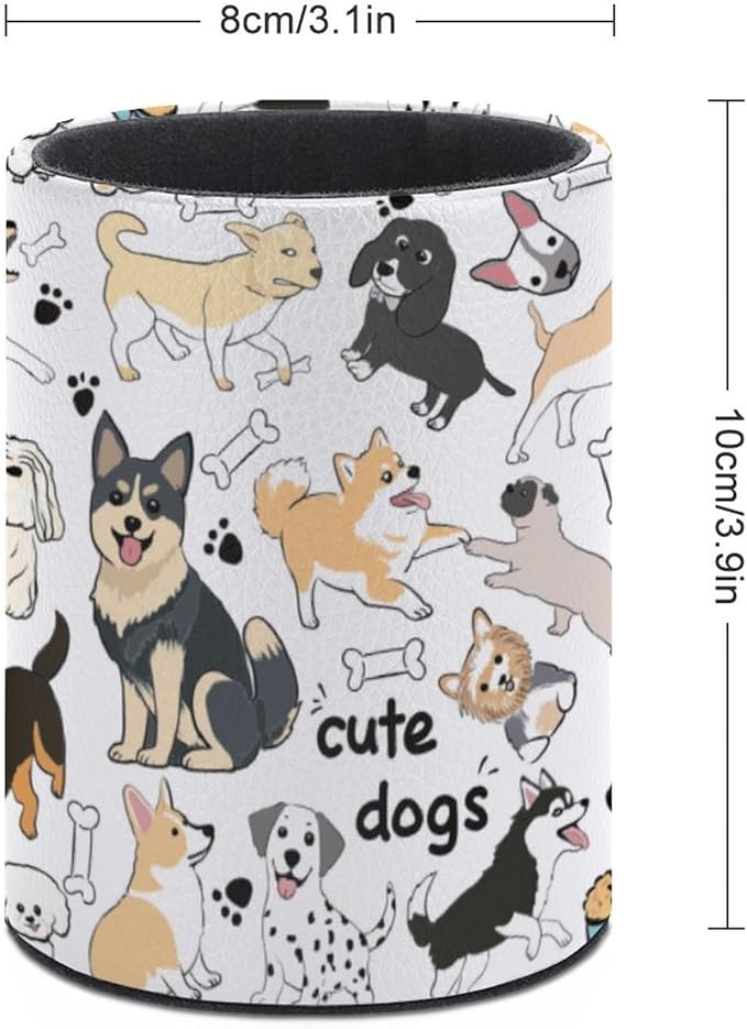 Cute Dogs Pen Holder Pencil Organizer Cute Pencil Cup Desk Decor Makeup Brush Holder PU Multifunctional Office Suppliesfor Home Classroom School
