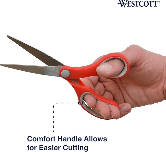 Westcott 55846 7-Inch School Scissors, All-Purpose Heavy-Duty Scissors for Crafting, Back to School, Classroom Supplies,Red/Gray, 2 Pack
