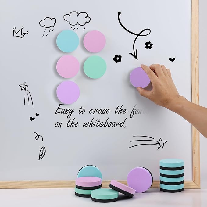 XKDOUS Round Magnetic Whiteboard Eraser 35 Pack, Small Dry Erase Eraser for Kids Classroom, 2x2 Inch Mini Dry Erase Board Eraser, Multipurpose White Board Eraser for School & Office Use (4 Colors)