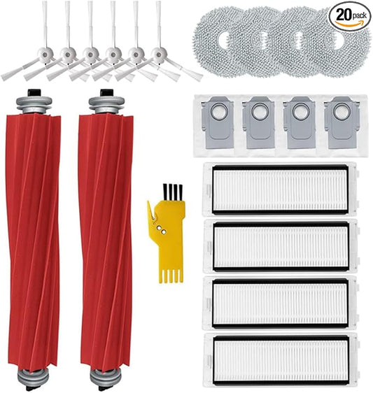 aoteng Accessories for roborock Q Revo Robot Vacuum Cleaner Replacement Parts 20 Packs 2 Main Brushes, 4 Filters, 6 Side Brushes, 4 Mop Pads, 4 Dust Bags