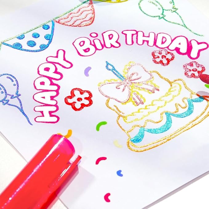 Marker Pen for Highlight, Dual-Line Shimmer Glitter Markers Outline Pen, Highlighter Metallic Paint Markers, Metallic Glitter Pen Set Art DIY Crafts School Supplies for Kids Girls Teens (12 Color)