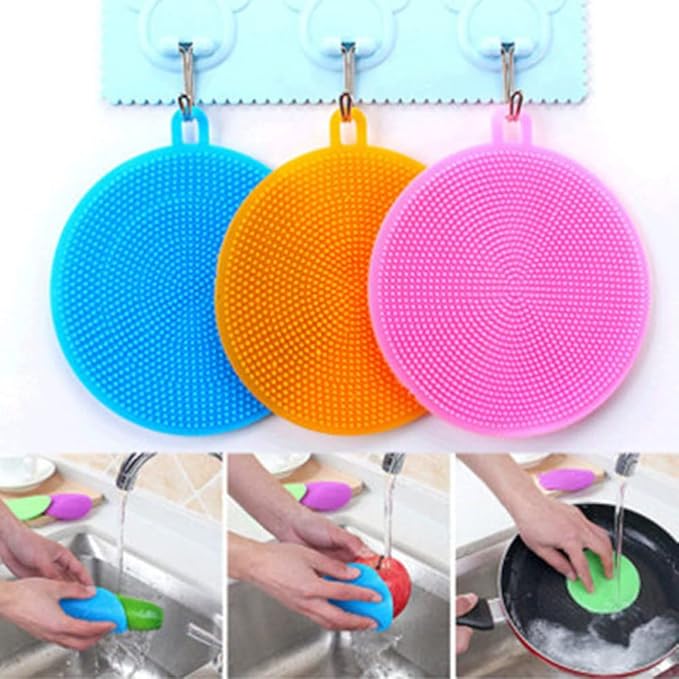 7 PCS Silicone Dish Scrubber, Kitchen Sponges, Silicone Sponge,Dish Brush, Dish sponges, Silicone Sponge Dish Sponges, Kitchen Sponge Double Sided Cleaning Sponges (blue)
