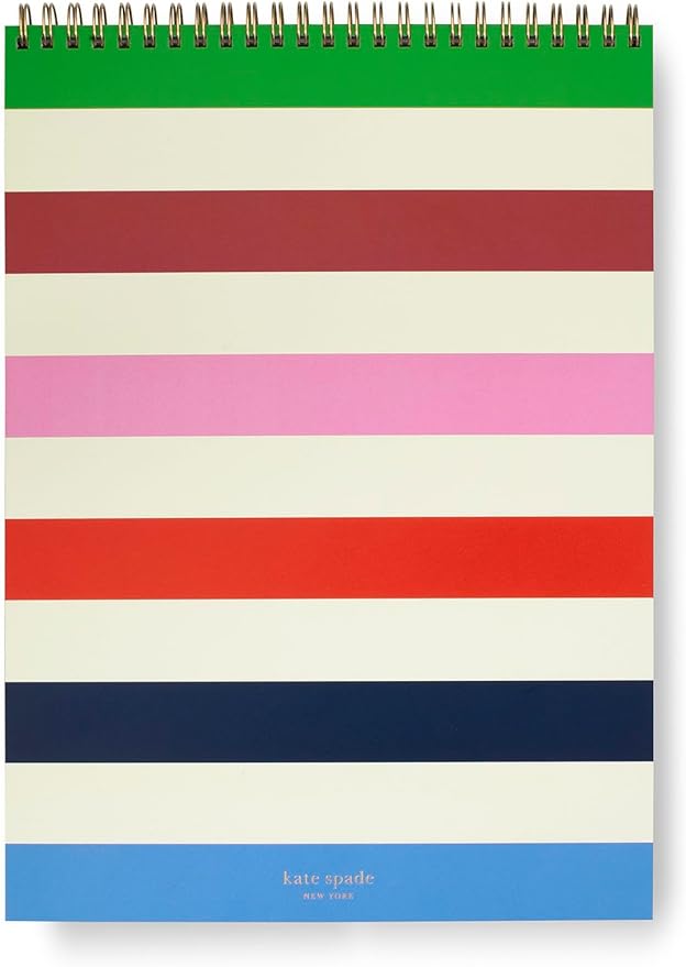 Kate Spade New York Large College Ruled Notebook, Top Spiral Notebook with 160 Pages, 11.75" x 8.5" Writing Pad, Adventure Stripe