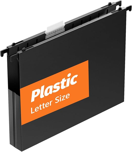 Extra Capacity Plastic Hanging File Folders,12 Pack Reinforced Hang Folder,Heavy Duty 1 Inch Expansion,Filing Cabinet Folders Letter Size for Bulk Files/Medical Charts (Sides Sealed, Black)