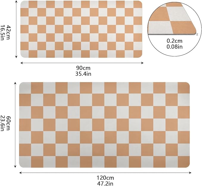 Mouse Pad Desk Mat Leather Desk Pad Large Gaming Desk Cover Protector Mat for Keyboard Computer Laptop Office Waterproof 47.2 x 23.6 Inch Checkered Orange and White