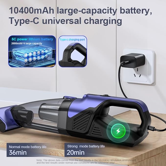 HOMEFISH Handheld Vacuum Pet Hair Cordless 10400mah High Power Car Couch Vacuum Rechargeable Portable Hand Held Vacuum Cleaner Machine for Car Home Office & Pet