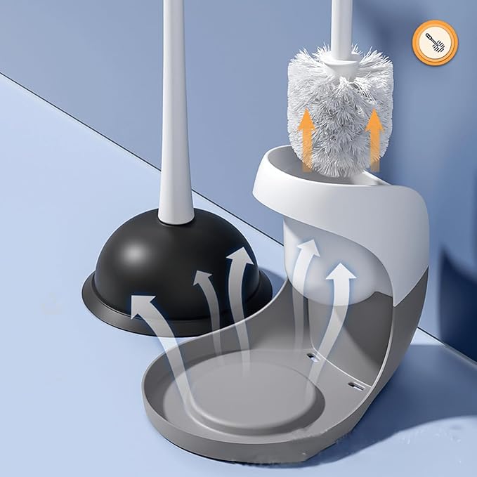 2 in 1 Toilet Brush and Plunger Set，BathroomPlunger and Brush Set ，Toilet Bowl Brush Plunger Set，Cleaning Brush,Cleaning Supplies，Contains 10 Pairs of High Elastic and SuperTough Gloves (Gray 2)