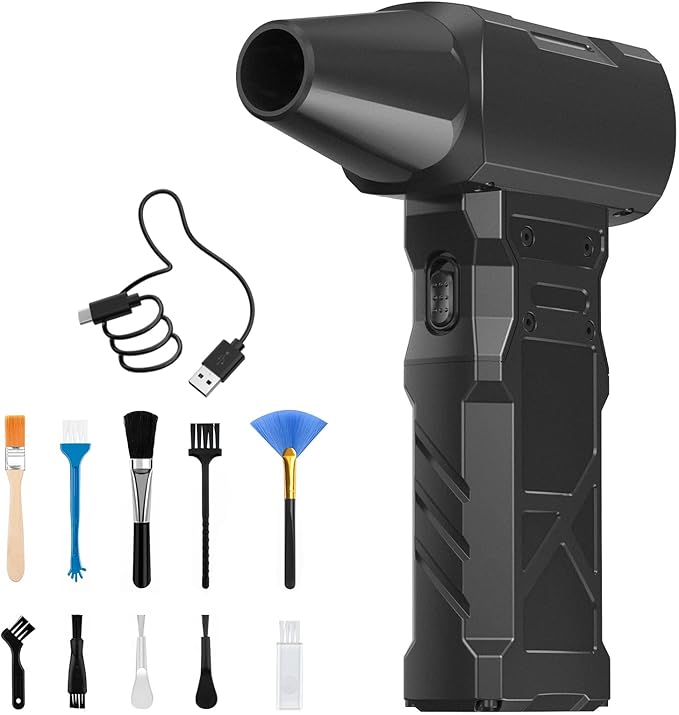 PinaiIon Electric Compressed Air Duster, Rechargeable Portable Air Duster for PC Computer, Cordless Handheld Air Blower with Speed Adjustable Knob, Mini Air Duster for Keyboard, Car Cleaning