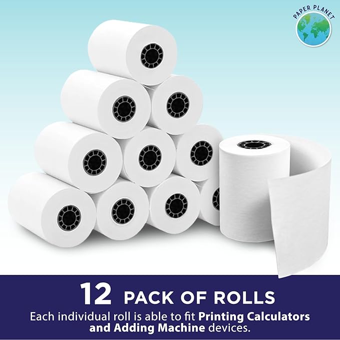 Adding Machine Bond Paper Rolls for Finance and Tax Professionals by Paper Planet | Printing Calculator Rolls Compatible with Select Canon, Casio, Sharp, and Victor Adding Machines | 12 Rolls