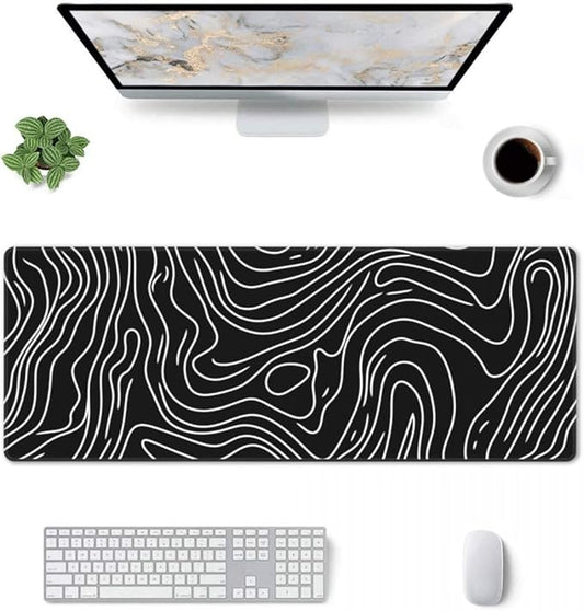Desk Pad,Office Desk Mat 31.5"×11.8" Large Gaming Mouse Pad,Durable Extended Computer Mouse Pad,Waterproof Thick Big Mouse Pads with Non-Slip Rubber Base Office Home Black Topographic Map