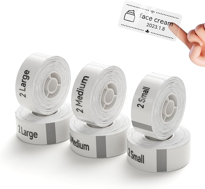 NIIMBOT D11 Label Maker Tape 6Rolls Transparent Label Paper 0.55" X 1.97" 0.55" X 1.57" 0.55" X 1.18", Compatible for NIIMBOT D11 D110 Label Printer, L M S Clear Labels 6-Roll